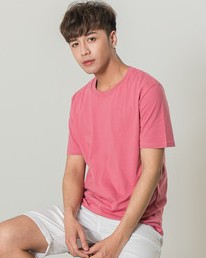 純棉素色圓領短TEE (莓粉)