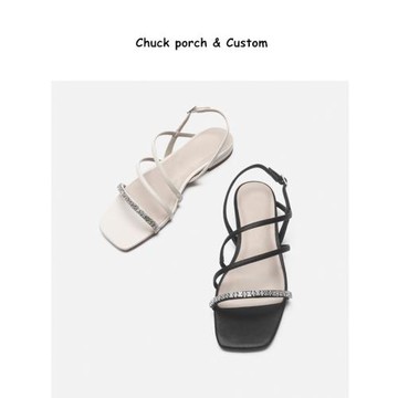 小c女鞋2025夏季新款k水鉆仙女風配裙子鞋子平底一字扣帶羅馬涼鞋