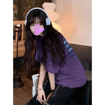 300斤美式卡通學院風短袖T恤女夏季2025新款潮牌ins小眾寬松上衣