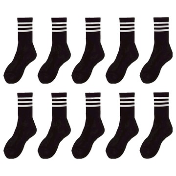 GANASOCKS 女款 優質 雙層底 緩震 三條紋 運動長筒襪 5雙組  黑色  S (230~250mm)