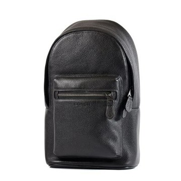 COACH 男款 West 素面荔枝紋皮革單肩背胸包-黑色