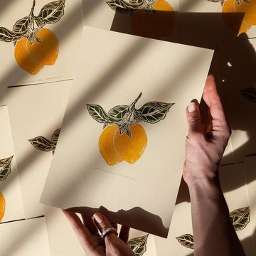 極簡主義檸檬水果油氈版畫植物原創藝術品牆藝術裝飾