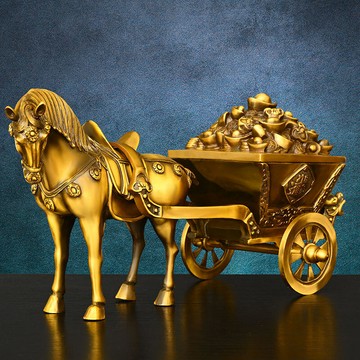 純銅馬擺件馬拉金箱馬上發財馬拉元寶馬拉車招財辦公室開業裝飾品