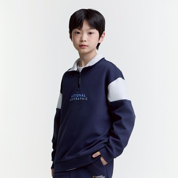 童裝 半開拉鍊衛衣 - 深藍色