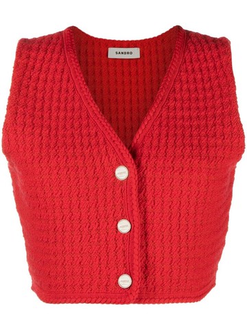 SANDRO - cropped knit vest - women - Nylon/Cotton/Polyester/Wool - 2 - Red