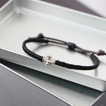 經典十字架丨手作 蠟線編織 中性 簡約 蠟繩手環-黑色