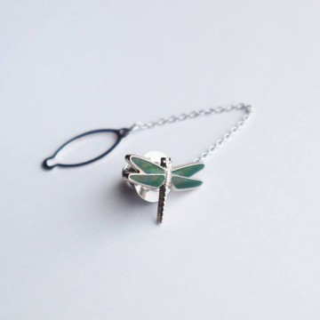 蜻蜓 【Green】 琺瑯領帶夾 翻領別針 胸針 銅胎琺瑯