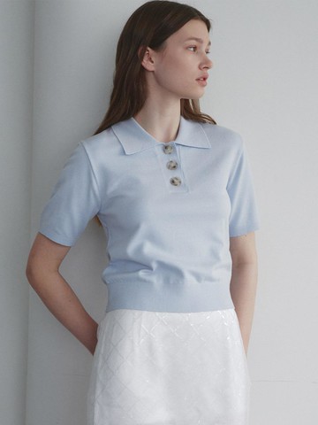 Back-pointed Polo Knit Pullover