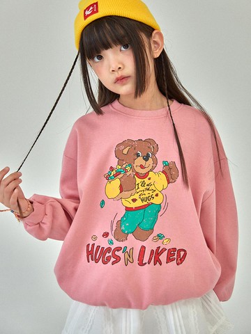 Cotton Polyester Overfit Hug Bear Sweatshirt [PINK] (S-JM)
