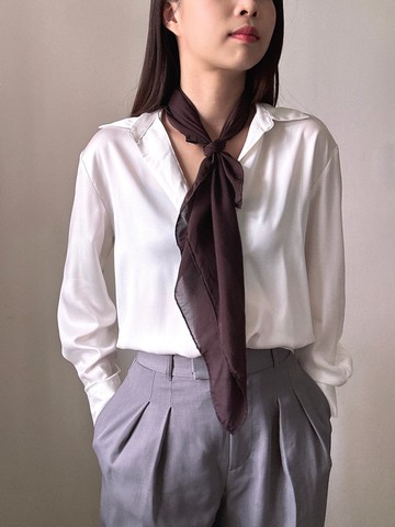 中古正品Valextra棕色100%絲領巾方巾 暗花 意大利製 男女適用