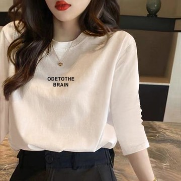 歐貨春秋季純棉中袖上衣女七分袖t恤2025年新款寬松小衫時尚洋氣