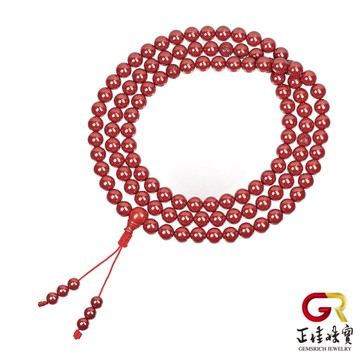 【正佳珠寶】帝王硃砂 8mm 108顆迴文避邪轉運珠 硃砂念珠佛珠｜特製棉繩