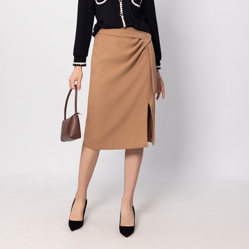 【MEDUSA】駝色內刷毛抽褶套裝長裙(M-XL) | 女西裝長裙 女套裝裙
