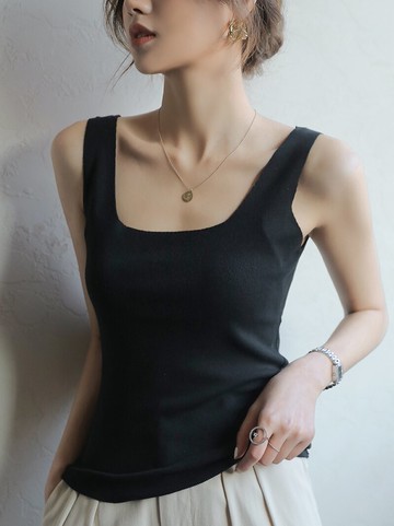 針織方領吊帶小背心女夏薄款新款白色打底內搭無袖修身外穿