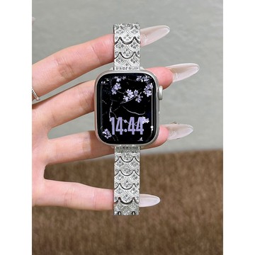 【台灣出貨】超質量 適用 APPLE WATCH 魚鱗鑲鑽 金屬錶帶 SE S11 S9 S10 46mm 女士錶帶