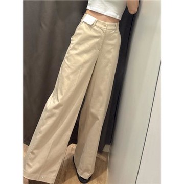 日單2024秋新款棉混紡休閑寬腿長褲小個子百搭高腰闊腿褲女469828