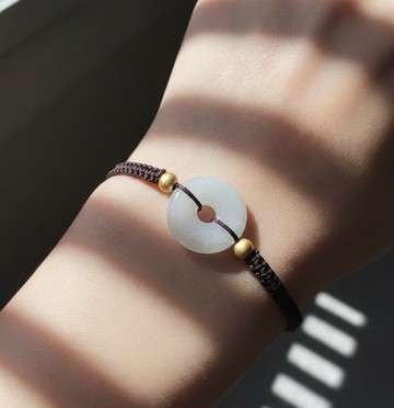 【願‧平安】白翡翡翠平安扣編織手鍊 | 天然緬甸A貨翡翠 | 送禮