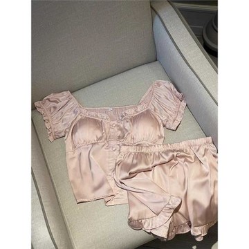 帶胸墊睡衣女夏天冰絲短袖性感純欲風2025新款夏季法式家居服套裝