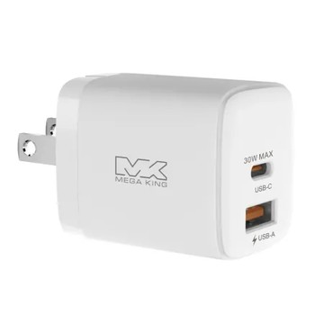 【MEGA KING】 30W 氮化鎵雙孔旅充頭 1C1A 充電頭 充電器