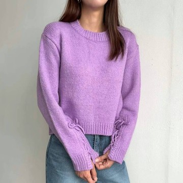 正韓毛衣 綁帶長袖短版毛衣BBO1014-創翊韓都