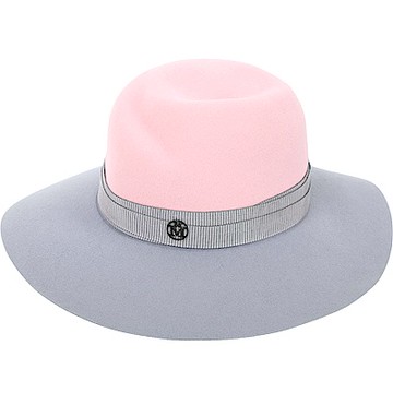 Maison Michel VIRGINIE 撞色綢緞織帶兔毛氈寬檐軟呢帽(粉x灰)