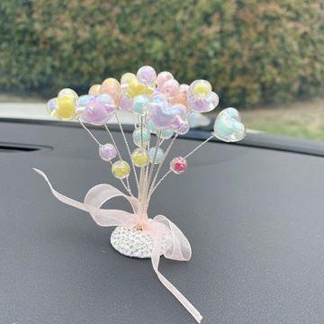 高顏裝飾🎆  車載七彩糖果珠創意擺件招財樹高檔鑲鑽滿天星擺臺中控臺車內裝飾 汽车摆件