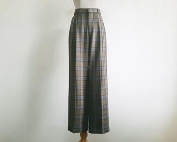 復古棕色格紋男士聚酯纖維中腰西裝褲，腰圍 30 英吋