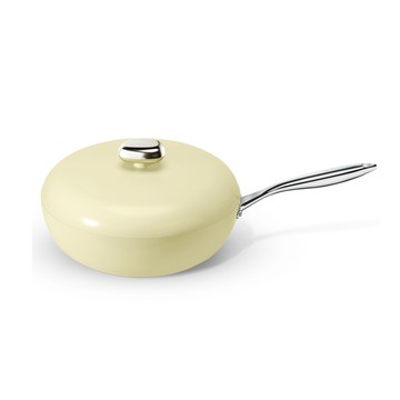 溫侖山 鵝卵石鑄鋁炒鍋32cm 附蓋-黃色