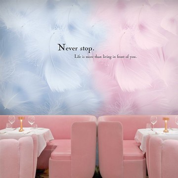 ins羽毛美妝美甲店墻紙壁畫網紅拍照服裝店背景墻美容院裝修壁紙