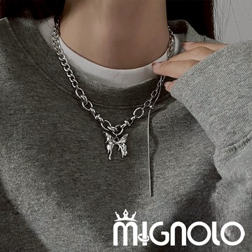 MIGNOLO💫鍊條金屬蝴蝶項鍊 Y3K 鈦鋼項鍊 甜酷項鍊 項鍊 嘻哈項鍊 316L醫療鋼
