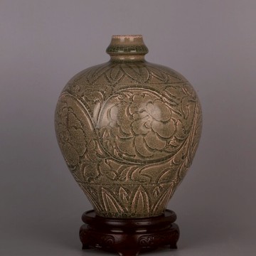 宋 越窯青釉雕刻花卉梅瓶  仿古舊貨瓷器古典家居裝飾收藏擺件