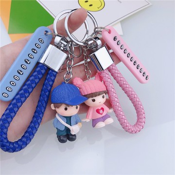 3D情侶一對簡約娃娃公仔鑰匙扣 女生可愛防丟號碼牌網紅ins禮物