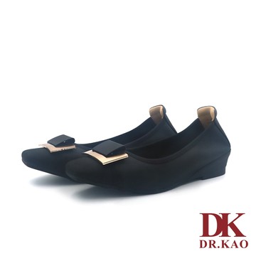 【DK氣墊鞋】優雅方釦真皮方頭娃娃鞋 71-5381-90 黑色