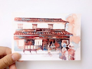 瀨戶內海-三宅商店 風景速寫水彩明信片