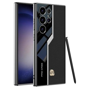 適用三星s25/S24ultra手機殼商務素皮S24u超跑電鍍軟邊框外殼薄全包鏡頭防摔S23Ultra輕奢拼色新款防指紋皮殼