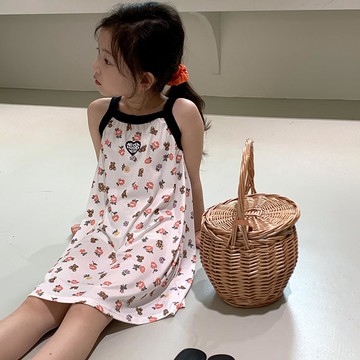 冰絲涼感連身睡裙/家居服-白花熊