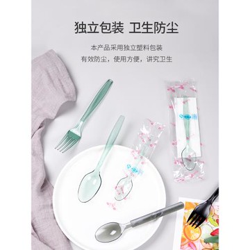 喇叭花叉子一次性塑料叉長柄勺外賣沙拉叉子加厚湯勺飯勺100支