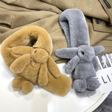 韓版真獺兔毛可愛小兔子圍巾保暖雙面加厚皮草毛毛親子圍脖毛領子