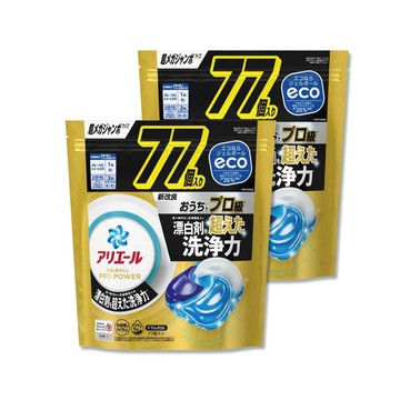 P&G (2袋超值組)日本Ariel PRO POWER酵素漂白強洗淨力洗衣凝膠球77顆/金袋(洗衣球,洗衣膠囊家庭號補充包)