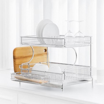 LOGIN 304不鏽鋼托盤式瀝水架  銀  1個  2段