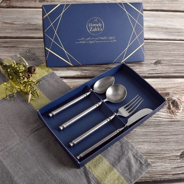 Homely Zakka 復古工業風啞光不鏽鋼餐具4件組