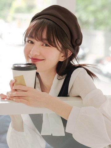 造型釦絆質感實搭貝蕾帽-可調帽圍