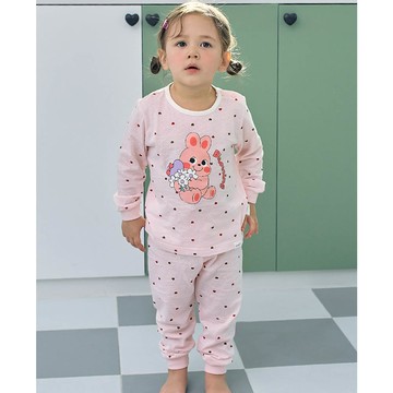 韓國 Cordi-i - 透氣提花棉長袖家居服/睡衣-捧花兔兔-淡粉