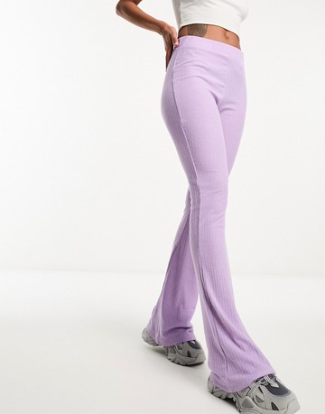Fire & Glory ribbed jersey flares co-ord in lilac-Pink