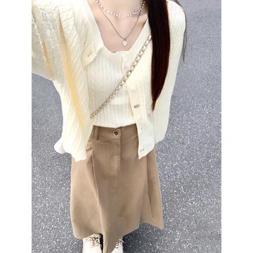 奶fufu慵懶毛衣女秋冬2025新款高級感溫柔風針織衫開衫吊帶兩件套