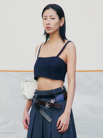 Strap Point Bustier Cropped Top [Navy] (KE5160M02R)