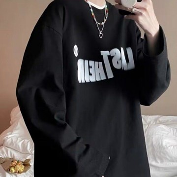 秋季上衣新款純色長袖t恤衣服男圓領青少年體恤衫小衆休閒百搭潮春秋長袖 男士 男裝 長袖保暖