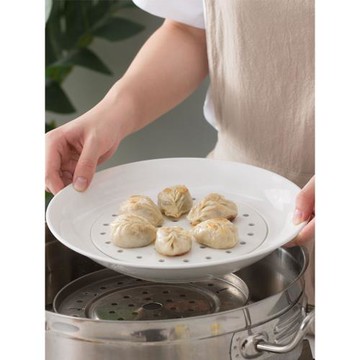 白色餃子盤瀝水雙層盤陶瓷大號水餃盤家用創意水果盤菜盤托盤蒸盤