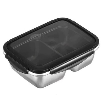 304不鏽鋼可微波手提黑蓋長方密封保鮮盒 550ml 173g  1個