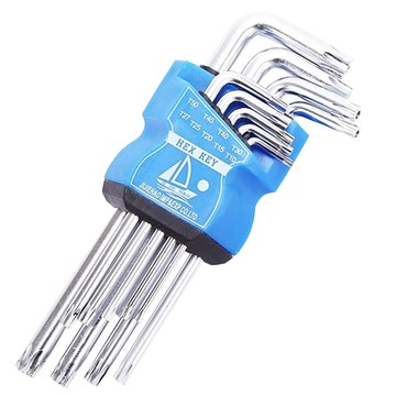 BLACK HAND 附桿加強L型星型扳手套裝 Set 9PC T10-T50長 帶手柄 S2鋼  1組